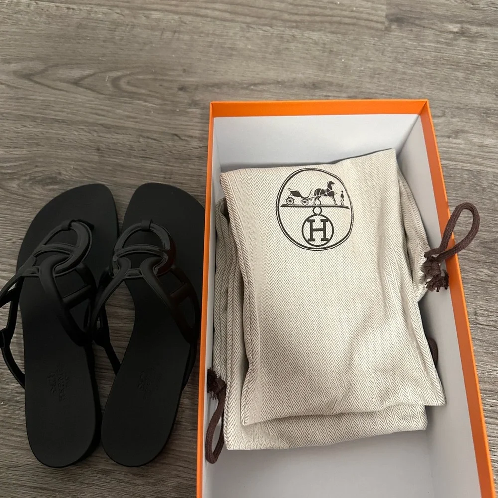 BNIB Authentic Hermes Egerie Black Sandals 36 - Picture 5 of 6